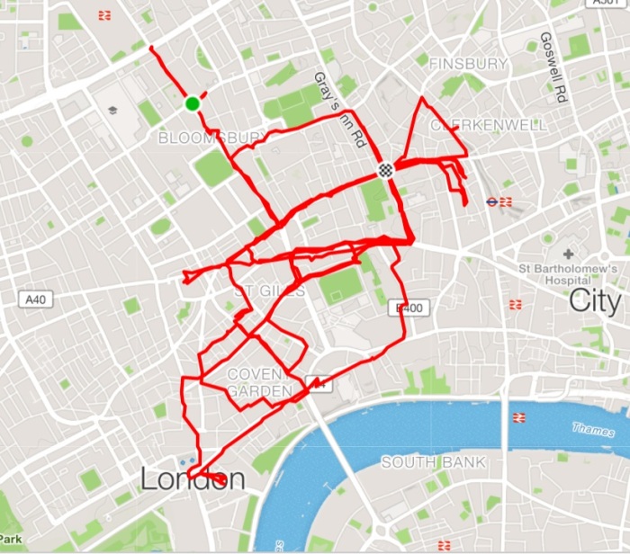 Cycling delivery route around central London